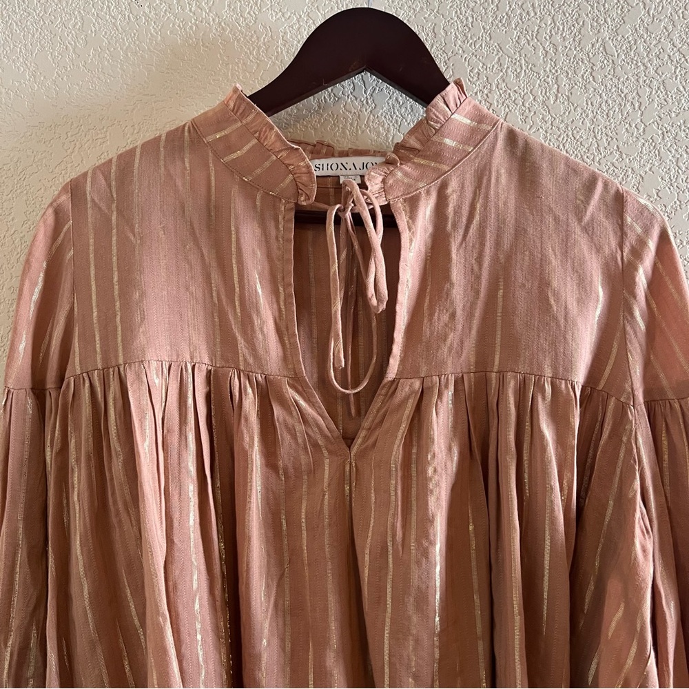 Shona Joy Boho Balloon Sleeve Gold Metallic Blouse Size 8 - Picture 5 of 11